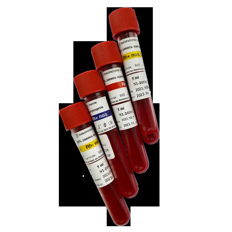 Набір №1 Стандартні еритроцити для визначення груп крові людини за системами AB0, Rhesus